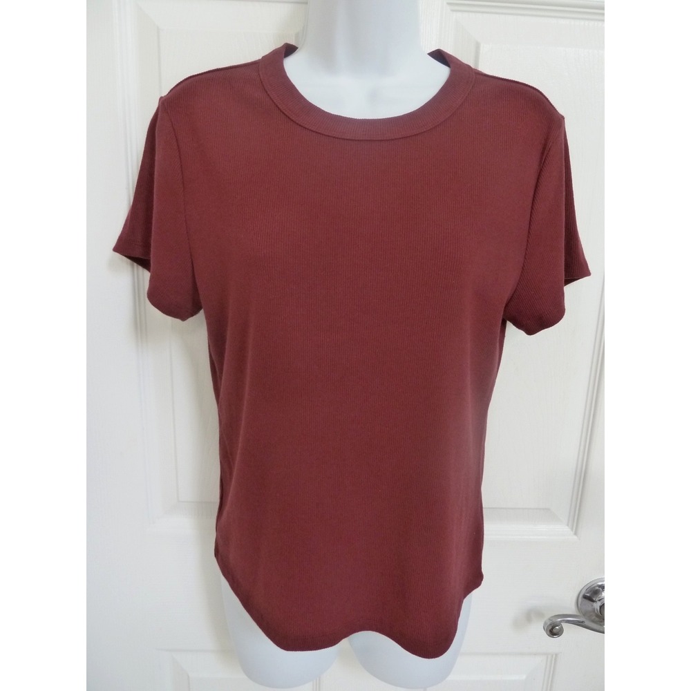 NWOT OLD NAVY Sz L Snug Fit Ribbed Pullover Cropped Top Maroon Crew Neck